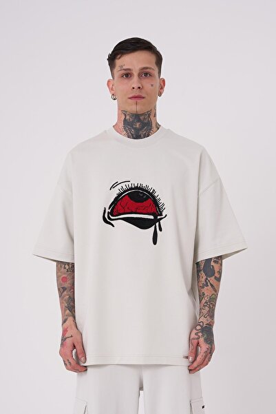 Machinist Ανδρικό μπλουζάκι Tired Eyes με κέντημα oversized Space Grey