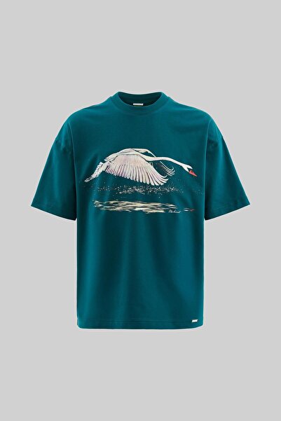 Machinist Muška majica sa crvenim printom labuda Oversize kroj