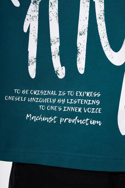 Machinist Ανδρικό μπλουζάκι Petrol Green Oversize Polo Neck - High Printed