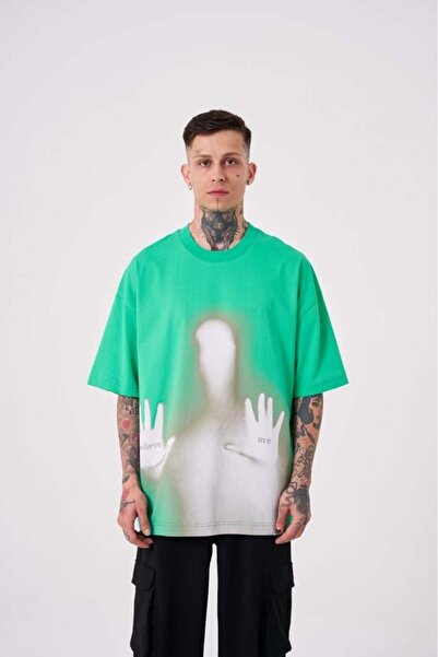 Machinist Ανδρικό μπλουζάκι με στάμπα Believe Me Oversize ανοιχτό πράσινο