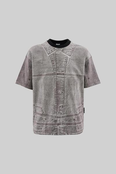 Machinist Erkek Denim Efect Oversize Soft Bej Tişört