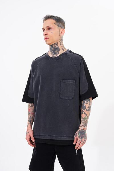 Machinist Men's Contrast Washed Oversize Asphalt T-Shirt