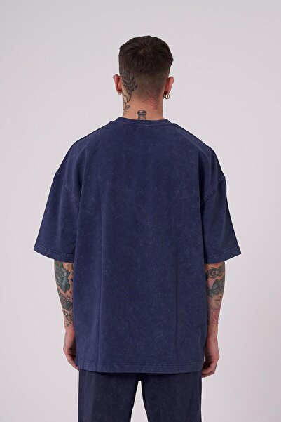 Machinist Чоловіча розкішна базова футболка oversize синього кольору з хмарним принтом