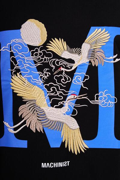 Machinist Ανδρικό μπλουζάκι Crane Bird με τύπωμα oversized Μαύρο