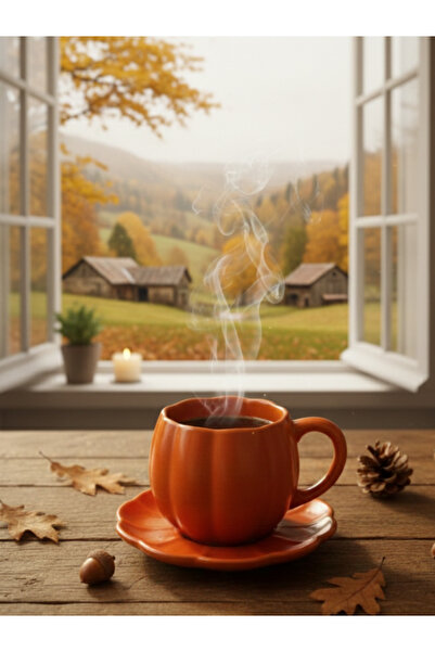 Viyalente Handmade 1 Piece Ceramic Pumpkin Mug with Saucer Tea Coffee Cup Set 250 ml