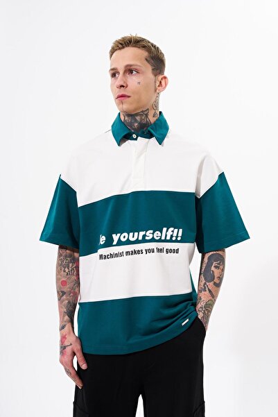 Machinist Men's Be Yourself Polo Neck Oversized T-Shirt Oil Green