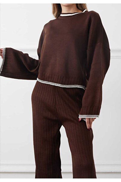 Cemre Life Νέο γυναικείο πλεκτό σετ με λεπτομέρεια ραφής Deux