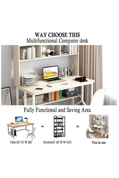 ZUIHAO Writing Study Table with Bookshelf, Home Office Computer Desk for PC Laptop 120 * 60 * 141.5cm,White