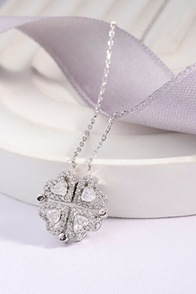 Innuendo Jewelry 925 Ayar Gümüş Kalpli Yonca Açılabilir Kolye