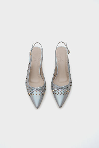 Capone Outfitters Petunia Mid Heeled Studded Pointed Toe Slingback Metallic Women's Shoes