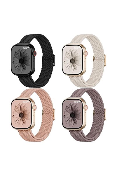 O Ozone مجموعة من 4 أشرطة مرنة مضفرة رفيعة لساعة Apple Watch مقاس 38 مم و42 م...