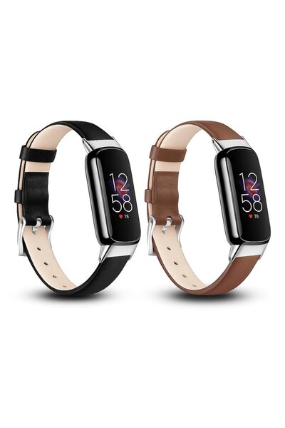 O Ozone (Pack of 2) Leather Strap For Fitbit Luxe Strap for Women Men - Black/Dark Brown