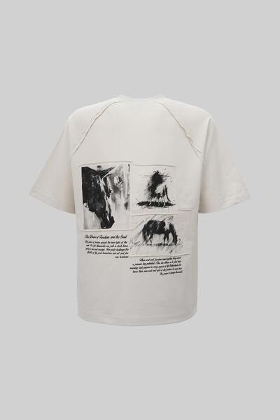 Machinist Men's Horse Printed Oversized T-Shirt Space Grey