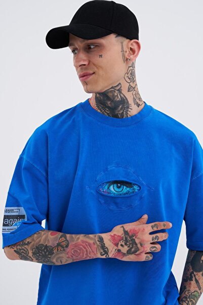 Machinist Чоловіча футболка в пляму Born Again Eye Washed великого розміру світло-блакитного кольору