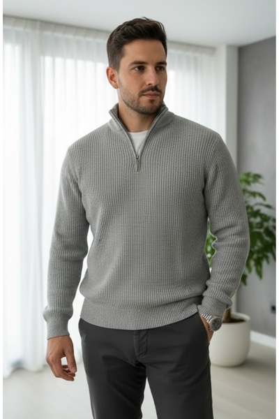 LİBASSİNİ Pulover pentru bărbați slim fit cu croială fermoar din tricotat Sel...