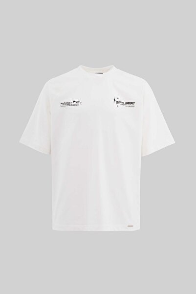 Machinist Чоловіча футболка Raglan Oversize з принтом слогана, екрю