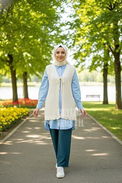 Çt Çeyizci Tekstil Γυναικείο Κρεμ κορδόνι γιλέκο