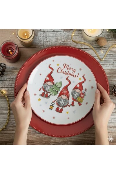 Tessari Christmas Porcelain Plate Set with Gnome Design Ø19 cm - 4 pcs