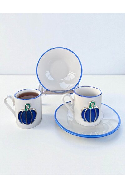 homeınn Pumpkin Patterned 2-Piece Coffee Cup Set – Stylish Presentation, Gift, Decorative, Ceramic