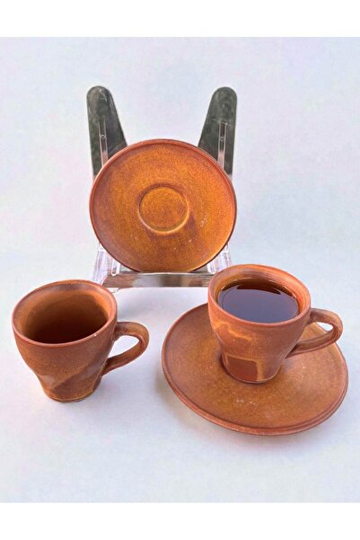 Home Inn Home Textile Rustic Orange Matte Ceramic Coffee Cup Set – 4 Pieces, Handcrafted Vintage Espresso - Coffee Set