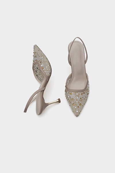 Capone Outfitters Rhona Medium Heeled Mesh Complete Stone Metal Heeled Women's Stylish Shoes