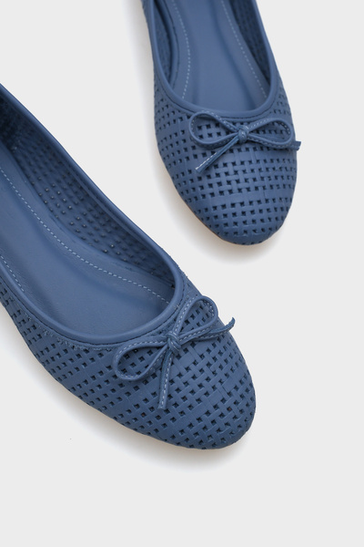 Capone Outfitters Ava Genuine Leather Straw Printed Women's Ballerinas