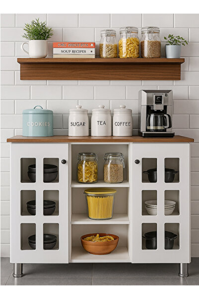 AGD Multi-Purpose Coffee Corner Storage Cabinet, Kitchen Side Cabinet with Shelves and Doors, Microw