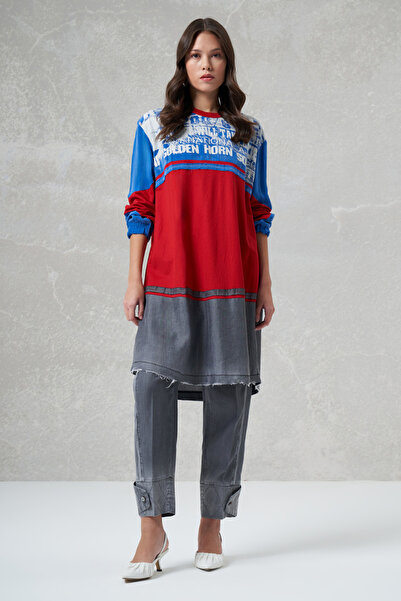 MissWhence Μπλε με τύπωμα Χτενισμένο Βαμβακερό Τουνίκ - 35002