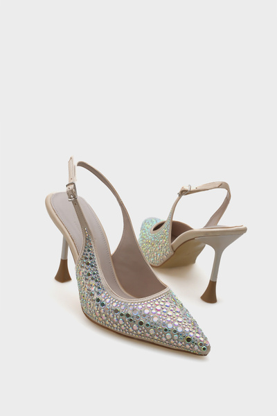 Capone Outfitters Hope Stone Satin High Heel Stiletto with Back Strap