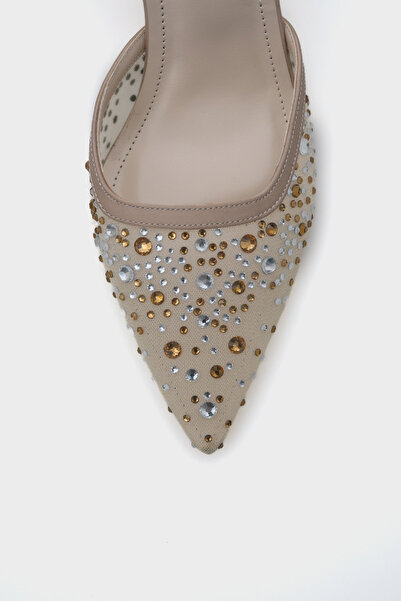 Capone Outfitters Rhona Medium Heeled Mesh Complete Stone Metal Heeled Women's Stylish Shoes