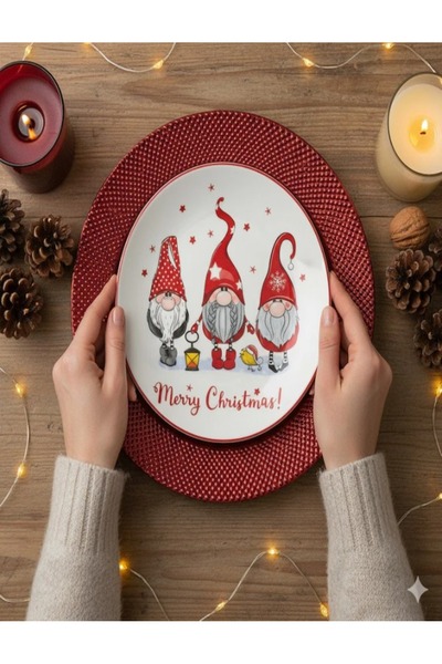 Tessari Christmas Porcelain Plate Set with Gnome Design Ø19 cm - 4 pcs