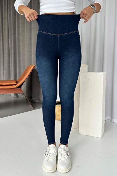 Mine Tan Butik Yüksek Bel Dar Paça Kadın Tayt - Lacivert