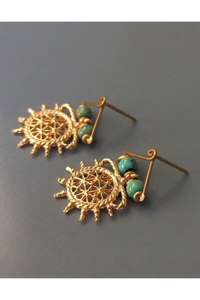 delay art Altın Kaplama Otantik Etnik Bohem Küpe Turkuaz Boncuklu El Yapımı B...