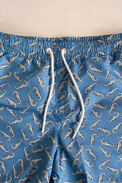 AYYILDIZ 845 Men's Blue Seahorse Patterned Sea Shorts