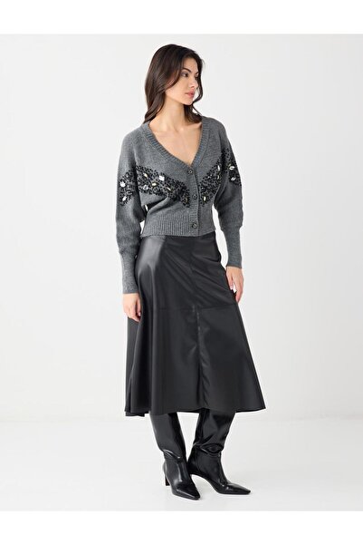 Jimmy Key Чорна звичайна спідниця середньої довжини зі шкіряним ефектом