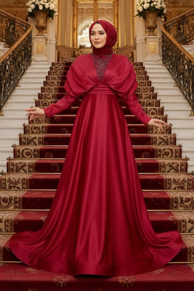 Neva Style Beaded Burgundy Hijab Evening Dress 22451Br