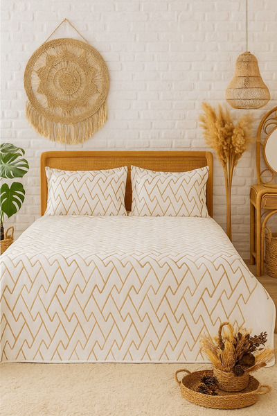 Rivaİstanbul Maria Double Court Quilted Bedspread Set 3 Piece Sleeping Set