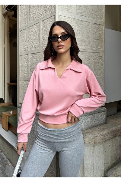 BEJNA Γυναικεία ροζ μπλούζα με λαιμόκοψη πόλο με υφή Modal