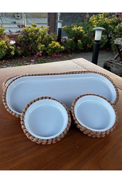 Home Inn Home Textile 4-Piece Melamine Wicker Look Serving and Presentation Set – for Stylish Table Presentations - Red