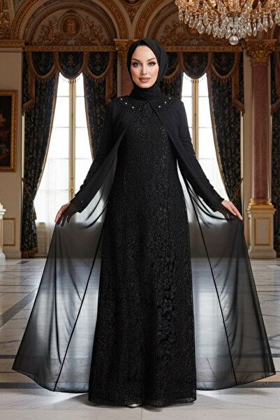 Neva Style Чорна вечірня сукня з мереживом 20803S