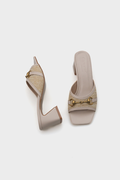 Capone Outfitters Natalie Wicker Medium Heeled Wooden Buckle Women's Slippers