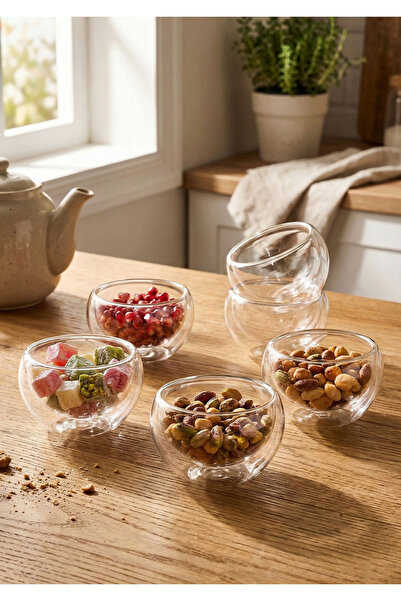 Tabivar مجموعة من 6 أوعية زجاجية للحلويات التركية - طقم وعاء القهوة ووعاء الس...