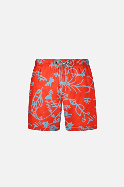 AYYILDIZ 106 Orange Blue Patterned Boys' Swim Shorts