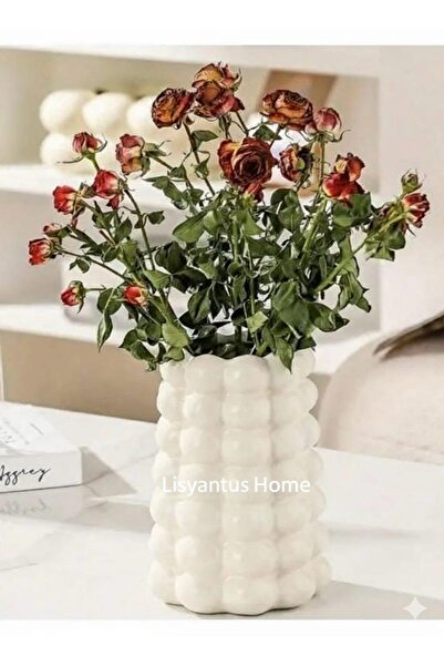 LİSYANTUS HOME Baloncuklu Beyaz Parlak Bubble Vazo Dekoratif Çiçeklik Vazo Beyaz
