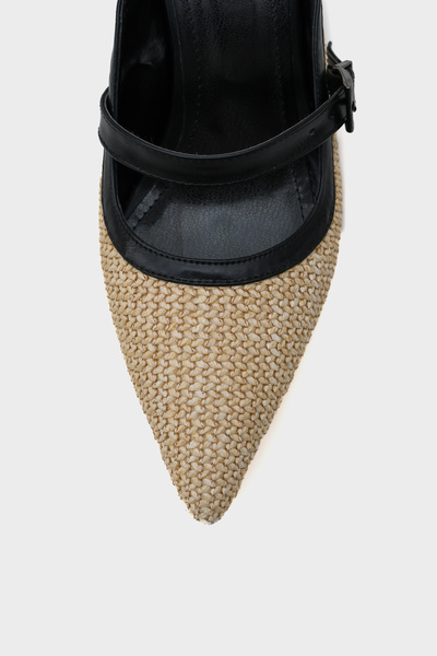 Capone Outfitters Dámské pantofle Nena z pravé kůže se špičatou špičkou ze slámy s uzavřenou špičkou