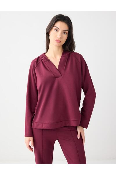 Jimmy Key Μπορντό πλεκτό φούτερ με μακρυμάνικο κουκούλα