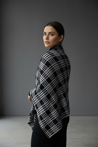 Onur Etol - Eșarfă de umăr cu model în carouri, cu două fețe, iarnă din material tip stofă pentru femei, șal, produs de calitate (negru-gri)