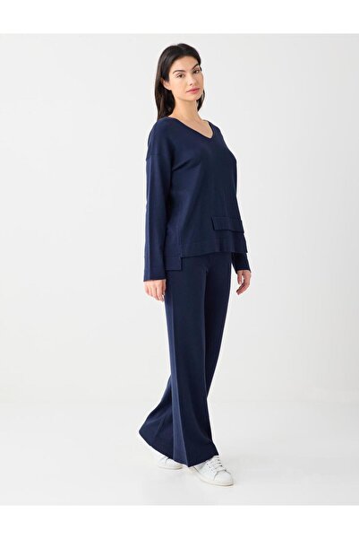 Jimmy Key Pantaloni tricot cu talie normală, picior normal, talie elastică, albastru bleumarin