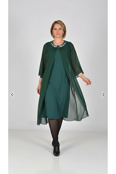 Nidya Moda Kadın Yeşil Üst Şifon Abiye Elbise 4037Y