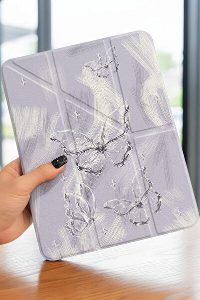 Fibaks iPad 11 A16 2025 10Th Generation 10.9 Case Light Purple Background Artistic Butterfly Pattern Transparent with Pen Compartment
